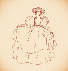 Sketch of woman in historical ball dress
