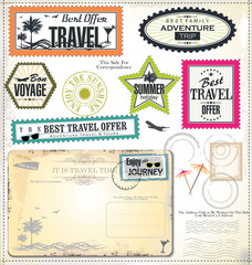 Post stamp, Summer holiday and travel time label