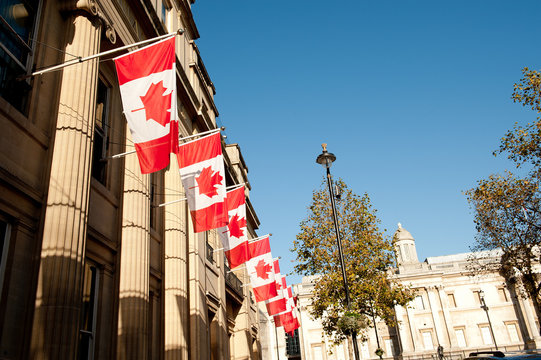 Canadian National Flags, Canada House, London.