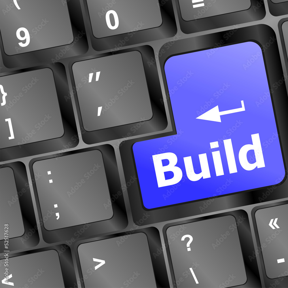 Poster computer keyboard with build key. business concept
