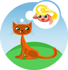 cartoon cat and fish