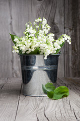 Lilies of the valley in a bucket