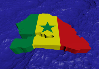 Senegal map flag in abstract ocean illustration