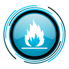flames blue circle glossy icon