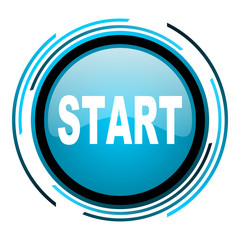 start blue circle glossy icon