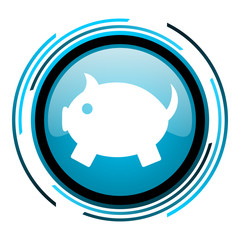 piggy bank blue circle glossy icon