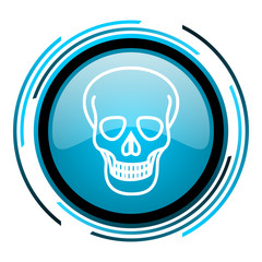 skull blue circle glossy icon