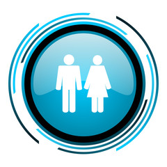 couple blue circle glossy icon