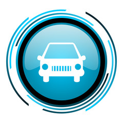 car blue circle glossy icon