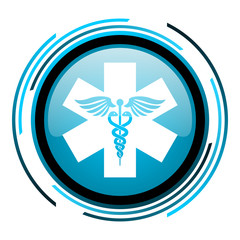 caduceus blue circle glossy icon