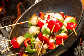 Brochette al disco de pollo, verduras, morron, cebolla chmpignon