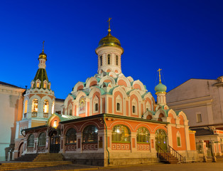 Night view of Kazan Cathedral at Red Squre in Moscow, Russia