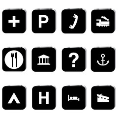 Tourist locations icon set