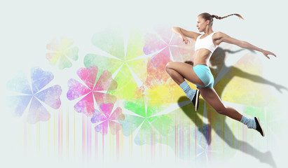 Fototapeta na wymiar Image of sport woman jumping