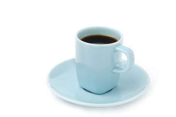 Blue cup of coffee isolated on a white background