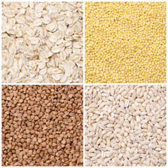 collage of four kinds of groats
