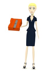 Obraz premium 3d render of cartoon character with sharpener