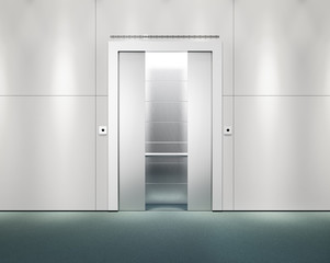 office wall with opened lift doors