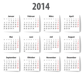 German Calendar for 2014 with shadows. Mondays first