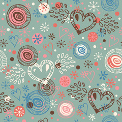 Abstract doodle seamless background with hearts