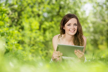 Fototapeta premium Girl with tablet