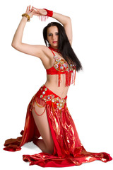 young girl in a red suit oriental dance