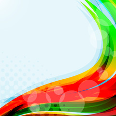 Bright blue background. Abstract colorful illustration with bent