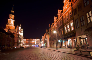 Old Market at night in Poznan, Poland