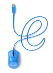 Blue mouse and cable in the shape of e-sign