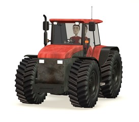 3d render of cartoon character in tractor