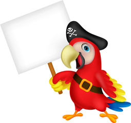 Parrot pirate cartoon with blank sign
