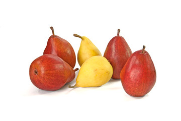 Vinous and yellow pears isolated on white