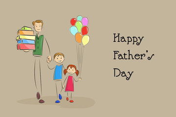 vector illustration of father doing shopping with kids