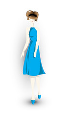 Woman model in blue dress
