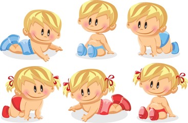 Векторная иллюстрация мальчиков и новорожденных девочек