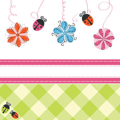 Greeting card with flowers and ladybirds