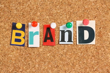 The word Brand on a cork notice board
