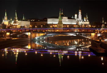 Fototapeta na wymiar Night panorama of the Moscow Kremlin. Moscow, Russia
