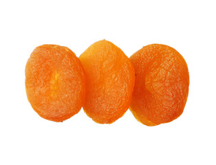 Dried apricots isolated on white background, close up