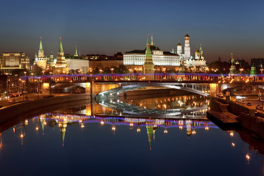 Night panorama of the Moscow Kremlin. Moscow, Russia