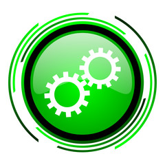 gears green circle glossy icon