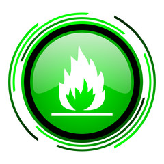 flames green circle glossy icon