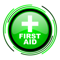 first aid green circle glossy icon