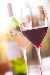 Glasses of wine in a restaurant