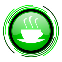 coffee green circle glossy icon