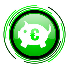 piggy bank green circle glossy icon