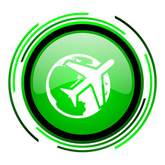 travel green circle glossy icon