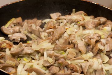 background of mushrooms fried in a pan