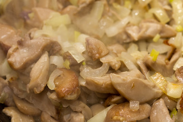 background of mushrooms fried in a pan