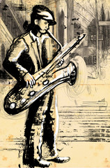 sax player (full sized hand drawing - original)